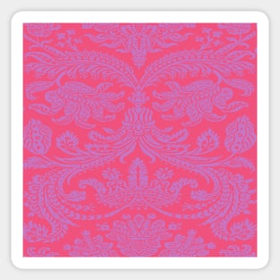 Pink on Vermillion Red/Orange Medieval Damask Scrolls Sticker